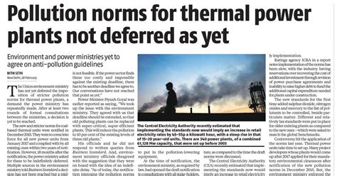 Green Features Pollution Norms For Thermal Power Plants Not Deferred As Yet