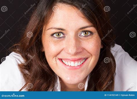Smiling Middle Aged 30 Year Old Woman Stock Image Image Of Hair