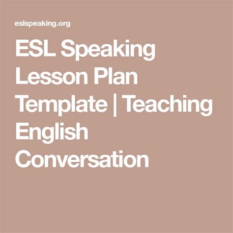 Esl Speaking Lesson Plan Template Teaching English Conversation