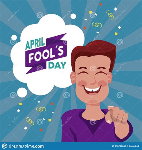 April Fools Day Lettering With Man Laughing Stock Vector Illustration