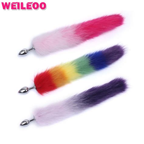 Rainbow Color Metal Plug Anal Tail Butt Plug Anal Plug Fox Tail