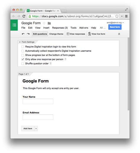 Their new form editor is sleek and makes it almost fun to create a good looking form. Google Forms - How to Prevent Multiple Submissions from Users