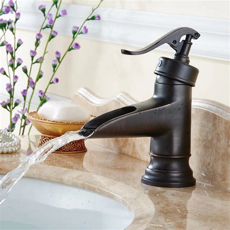 Oil Rubbed Bronze Solid Brass Faucet Waterfall Sink Faucet Cold And Hot