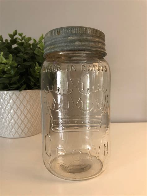 Vintage Crown Quart Canning Jars With Glass Lids And Zinc Etsy