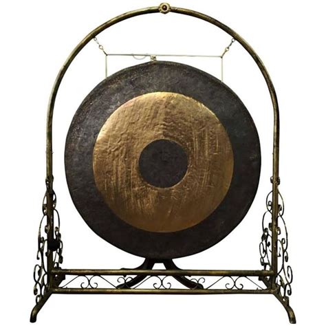 Monumental Bronze Gong On Scrolled Stand Bronze Gong Gongs