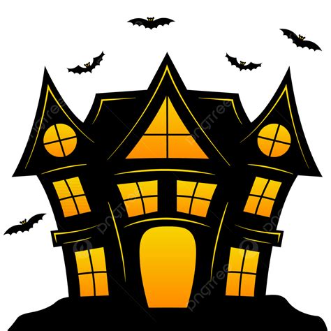 Spooky Haunted Haouse Illustration Design With Flying Bats Spooky