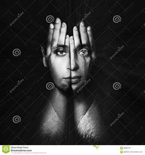 Face Shines Through Hands Double Exposure Stock Image Image Of Face