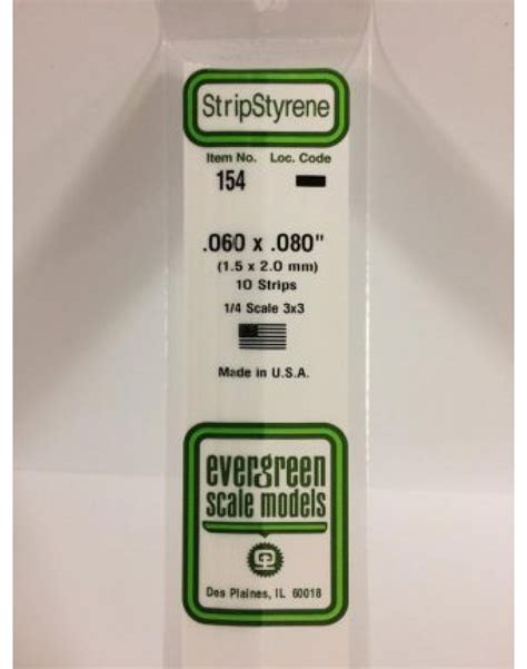 Evergreen Plastic Materials 154 Opaque White Polystyrene Strip 060 X 080 10 Strips Ev154