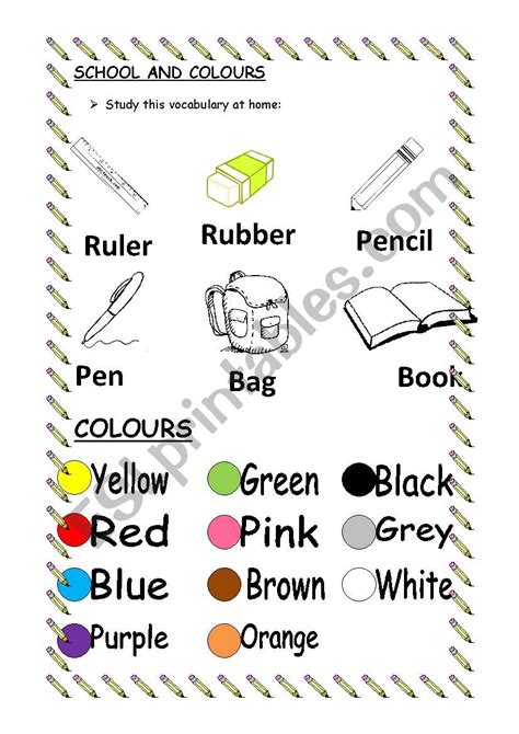 School Objects And Colours Esl Worksheet By Rakelmaria