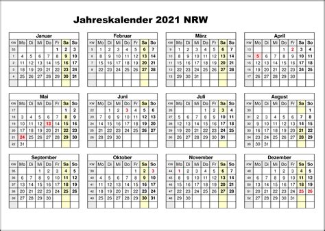 Kalender 2021 Nrw Mit Feiertagen Kalender 2021 Mit Excel