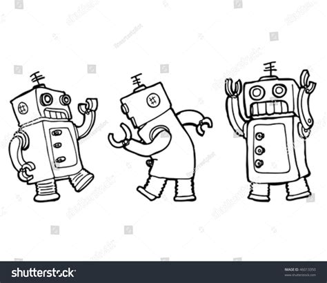 Vector Cartoon Robots Dancing Robot Line Stock Vector Royalty Free