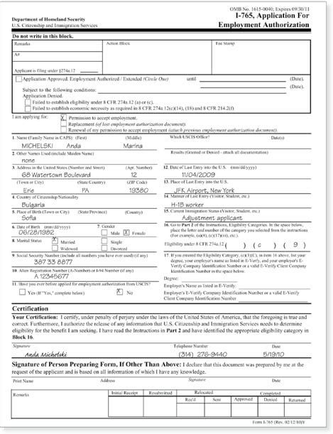 Filling Out Form I 765 Application For Employment Authorization