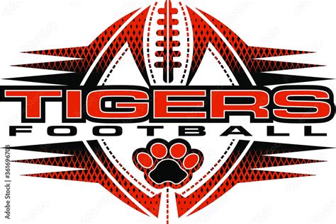 Tigers Football Team Design With Paw Print And Ball For School College