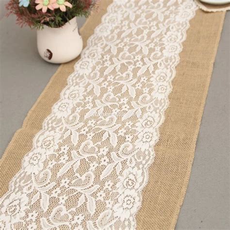 30x108cm Rustic Jute Lace Wedding Table Runner Party Event Supplies