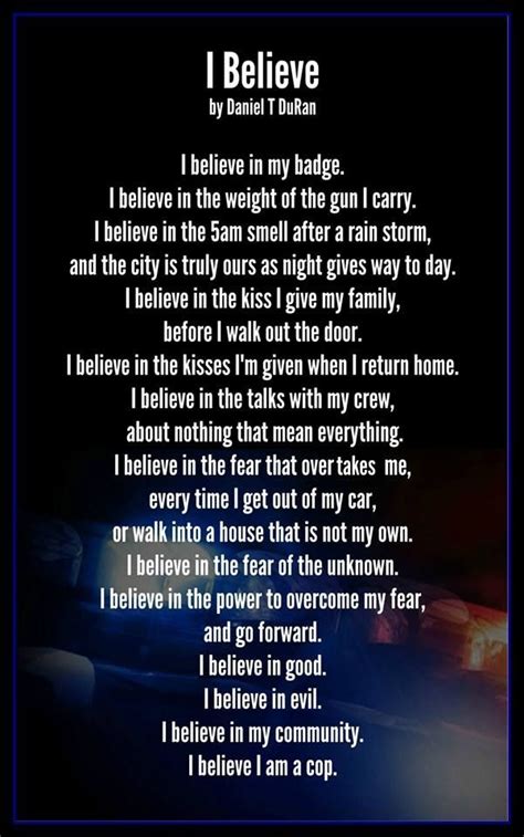 Laugh a little each day. Poem - "I Believe" by Daniel T. DuRan | Police Family Life ...