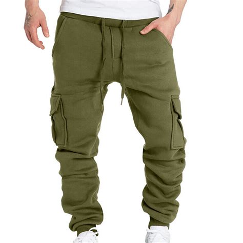 Mens Multi Pocket Solid Color Cargo Pants Sweatpants Drawstring Sports Trousers Ebay