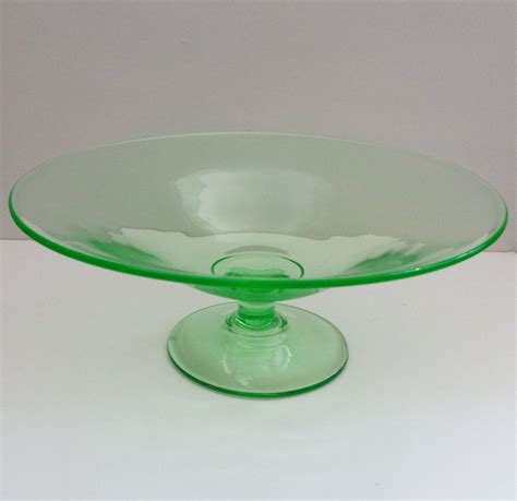 vintage green depression glass pedestal fruit bowl