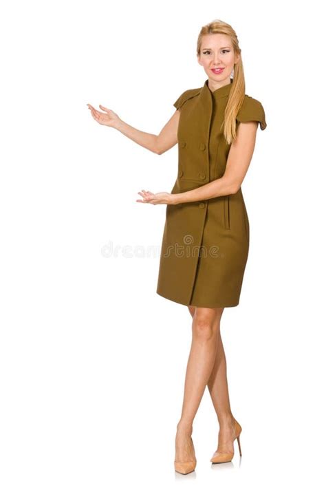 the tall caucasian model in green dress isolated on white stock image image of couture khaki