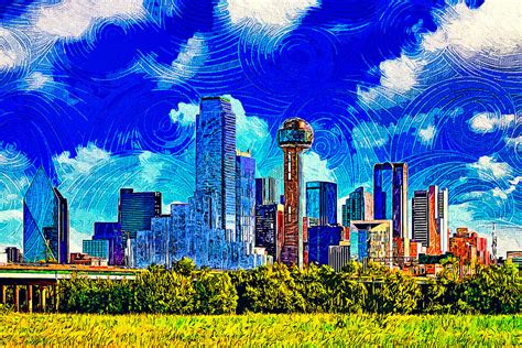 Downtown Dallas Skyline Impressionist Painting Digital Art By Watch