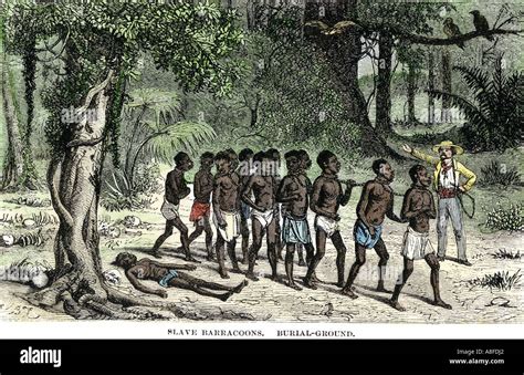 African Captives Being Marched To Slave Ships Through Slave Burial Grounds 1800s Hand Colored
