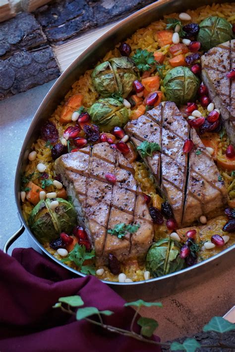 Vegan Dish With Saffrons Rice And Mulled Wine Tofu