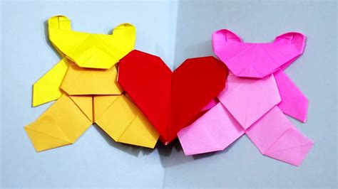 Easy Origami Love Bears Valentines Day Teddy Bear Heart Card Youtube