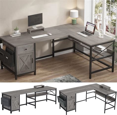 Sedeta L Shaped Computer Desk Reversible Corner Home Office Desk Or 2 Person Desk L Desk With