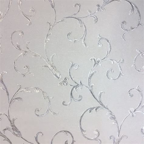 Muriva Sirpi Grey Silver Floral Scroll Italian Wallpaper