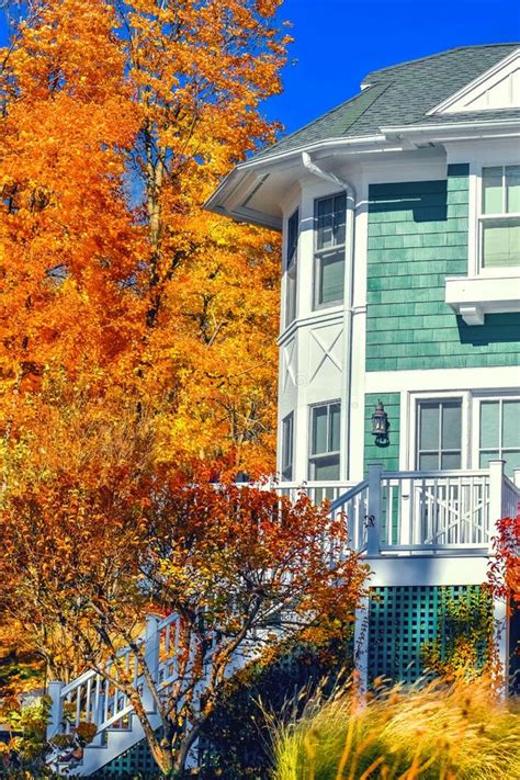 House With Fall Colored Foliage Stock Photo Image Of House Lake