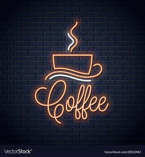 Coffee Neon Banner Coffee Cup Neon Sign On Wall Vector Image