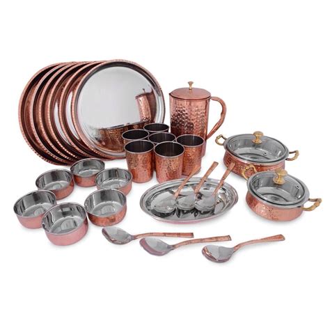Indian Handmade Hammered Copper Dinnerware Stainless Steel Etsy