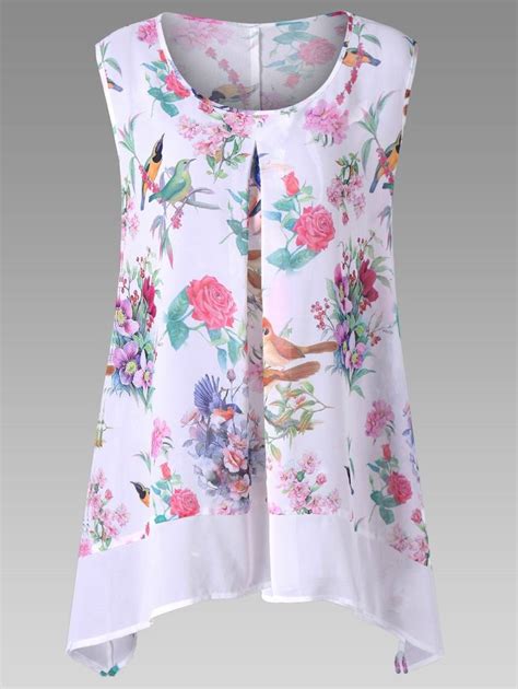 rosegal asymmetrical tops plus size blouses floral print chiffon