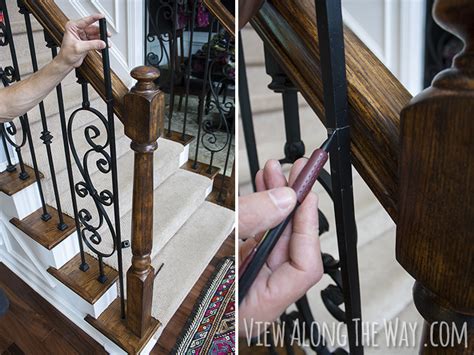 Drill the bottom hole to a depth of approximately 5/8 to 3/4. How to install iron balusters - * View Along the Way