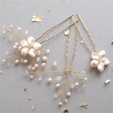 Petal Pearl And Crystal Wedding Hair Pin Trio By Jewellery Made By Me
