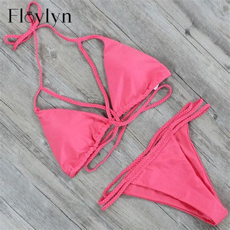Floylyn Sexy Bandage Brazilian Bikini Swimwear Women Bikini Push Up