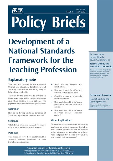 Pdf Development Of A National Standards Framework For The Teaching