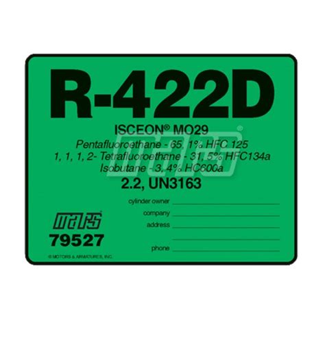 R 422d Refrigerant Label Pack10 Airstar Solutions