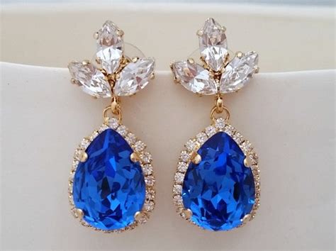 Sapphire Blue And Clear Chandelier Earrings By EldorTinaJewelry
