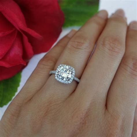 New 225 Ctw Classic Square Halo Engagement Ring Man Made Diamond