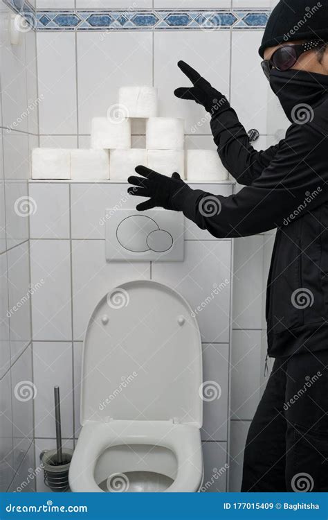 Burglar Stealing Toilet Paper In Bathroom Stock Image Image Of Sold Lavatory
