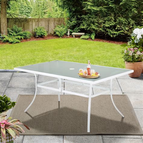 Mainstays 60 Rectangle Glass Top Outdoor Patio Dining Table White
