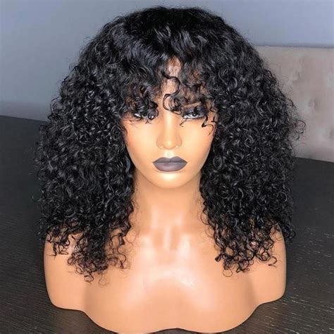 13x6 Curly Lace Front Wig With Bangs 150 Density Short Bob Human Hair