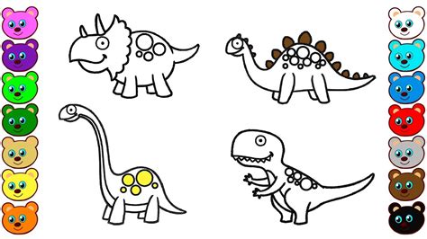 Step by step drawing tutorial on how to draw cute dinosaur for kids. Dinosaurs for Kids - Colouring Pages for Toddlers - YouTube