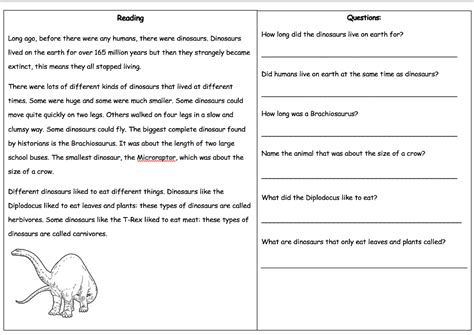 Two Dinosaur Reading Comprehensions And Dino Foot Template Teaching Resources