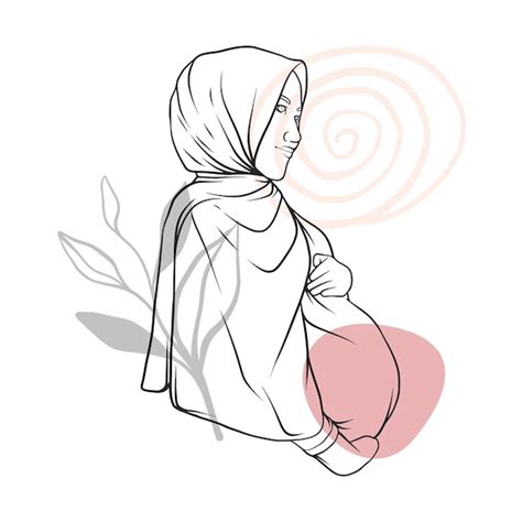 Premium Vector Hand Drawn Pregnant Hijab Islamic Mother In Line Art Style