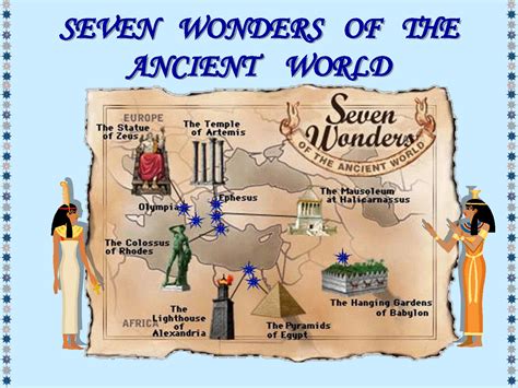 The seven wonders of the world or the seven wonders of the ancient world (simply known as seven wonders) is a list of remarkable constructions of classical antiquity given by various authors in guidebooks or poems popular among ancient hellenic tourists. Far Future Horizons : The Seven Wonders of the Ancient World