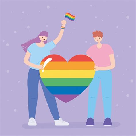 comunidad lgbtq personas con un gran corazón de arco iris desfile gay ilustración de protesta