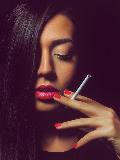 Portrait Of The Beautiful Elegant Girl Smoking Cigarette On Black Background Pastel By Ivan