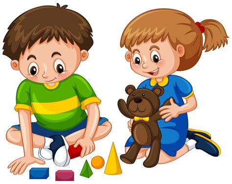 Boy and girl play toys 367925 Vector Art at Vecteezy