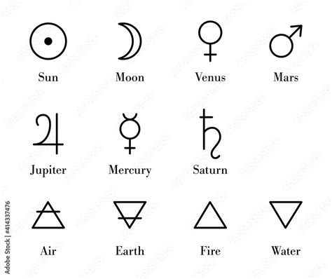 Simple Alchemy Symbols Set Isolated Alchemy Icons And Glyphs Of
